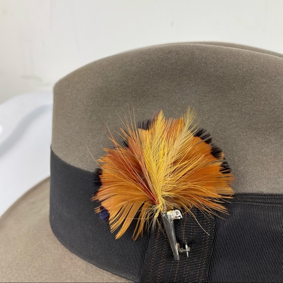 Mens Fur Felt Fedora Hat Taupe Sz 7 / Medium Feather Brim - Picture 6 of 12